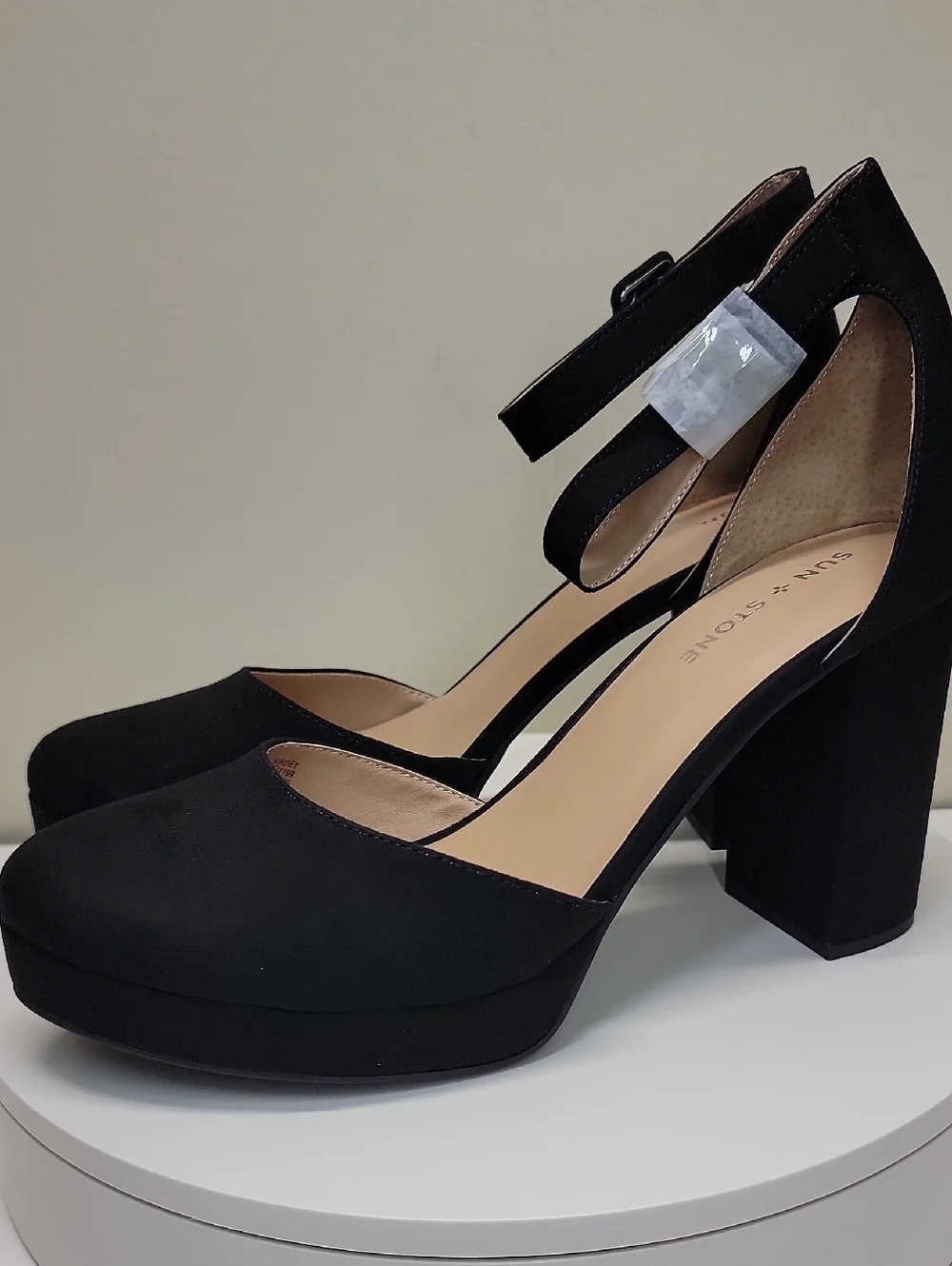 Sun + Stone NEW Black Ankle-Strap Block Heel Platforms Sz 12